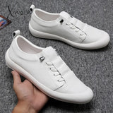 Xajzpa - New Genuine Leather Shoes Men Sneakers Casual Male Footwear Fashion Brand White Shoes Mens Cow Leather White Sneakers A1697