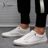 Xajzpa - New Genuine Leather Shoes Men Sneakers Casual Male Footwear Fashion Brand White Mens Cow