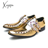 Xajzpa - New Gold Double Buckle Wedding Men Shoes Loafers Rivet Breathable Fashion Handmade Men’s