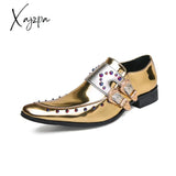 Xajzpa - New Gold Double Buckle Wedding Men Shoes Loafers Rivet Breathable Fashion Handmade Men’s