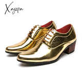 Xajzpa - New Gold Men Dress Shoes Pointed Toe Lace-Up Thick Heel Fashion Men’s Free Shipping