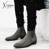 Xajzpa - New Gray Chelsea Boots for Men  Flock Business Men Ankle Boots Cowboy Boots Handmade Men Boots Size 38-46 Free Shipping