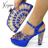 Xajzpa - New Green With Print Desgin Shoes And Evening Bag Set Hot Sale Sandal Handbag Heel Height