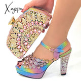 Xajzpa - New Green With Print Desgin Shoes And Evening Bag Set Hot Sale Sandal Handbag Heel Height