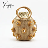 Xajzpa - New Handmade Rhinestone Crystal Embellished Straw Bag Small Bucket Lady Travel Purses And