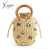 Xajzpa - New Handmade Rhinestone Crystal Embellished Straw Bag Small Bucket Lady Travel Purses And