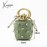 Xajzpa - New Handmade Rhinestone Crystal Embellished Straw Bag Small Bucket Lady Travel Purses And