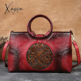 Xajzpa - New High Quality Leather Women Handbag Retro Handmade Embossed Shoulder Bag For Large