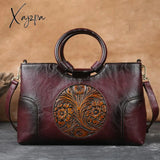 Xajzpa - New High Quality Leather Women Handbag Retro Handmade Embossed Shoulder Bag For Large