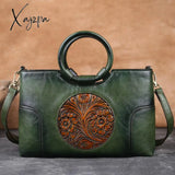 Xajzpa - New High Quality Leather Women Handbag Retro Handmade Embossed Shoulder Bag For Large