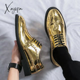 Xajzpa - New In Gold Brogue Shoes For Men Wedding Lace-Up Spring Autumn Size 38-46 Handmade Dress