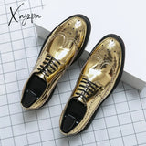 Xajzpa - New In Gold Brogue Shoes For Men Wedding Lace-Up Spring Autumn Size 38-46 Handmade Dress