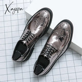 Xajzpa - New In Gold Brogue Shoes For Men Wedding Lace-Up Spring Autumn Size 38-46 Handmade Dress