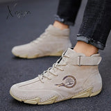 Xajzpa - New In Winter Men Boots Leather With Fur Plush Ankle Snow Keep Warm Western Motorcycle