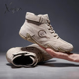 Xajzpa - New In Winter Men Boots Leather With Fur Plush Ankle Snow Keep Warm Western Motorcycle