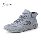 Xajzpa - New In Winter Men Boots Leather With Fur Plush Ankle Snow Keep Warm Western Motorcycle