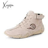 Xajzpa - New In Winter Men Boots Leather With Fur Plush Ankle Snow Keep Warm Western Motorcycle