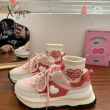 Xajzpa - New Korean Women Sneakers Strawberry Pink Kawaii Love Sports Daddy Shoes Versatile Casual