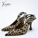 Xajzpa - New Ladies Pumps Shallow Leopard Thin High Heel Ankle Strap Pointed Toe Women Sandals