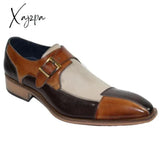 Xajzpa - New Loafers for Men Mixed Colors Buckle Strap Round Toe Spring Autumn Party Wedding Mens Dress Shoes