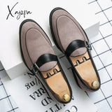 Xajzpa - New Loafers Men Shoes PU Solid Color Business Casual Wedding Party Daily Classic Monk Buckle Slip-on Fashion Dress Shoes