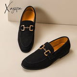 Xajzpa - New Loafers Metal Decoration Slip-On Breathable Wedding Black Pu Leather Size 38-46