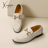 Xajzpa - New Loafers Metal Decoration Slip-On Breathable Wedding Black Pu Leather Size 38-46