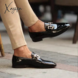 Xajzpa - New Loafers Metal Decoration Slip-On Breathable Wedding Black Pu Leather Size 38-46