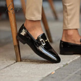 Xajzpa - New Loafers Metal Decoration Slip-On Breathable Wedding Black Pu Leather Size 38-46