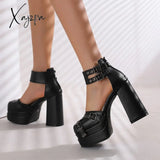 Xajzpa - New Luxury Buckle Women Pumps Ankle Strappy Zip High Heels Platform Fashion Sexy Summer