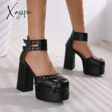 Xajzpa - New Luxury Buckle Women Pumps Ankle Strappy Zip High Heels Platform Fashion Sexy Summer