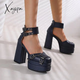 Xajzpa - New Luxury Buckle Women Pumps Ankle Strappy Zip High Heels Platform Fashion Sexy Summer