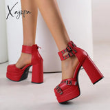 Xajzpa - New Luxury Buckle Women Pumps Ankle Strappy Zip High Heels Platform Fashion Sexy Summer