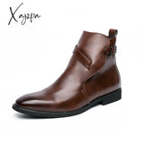 Xajzpa - New Men Ankle Boots Brown Black Buckle Strap Classic Fashion Business Shoes For With Free