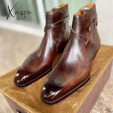 Xajzpa - New Men Ankle Boots Brown Black Buckle Strap Classic Fashion Business Shoes For With Free