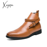 Xajzpa - New Men Ankle Boots Brown Black Red Classic Business Casual Fashion Party Wild Personality