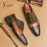 Xajzpa - New Men Dress Shoes Brogue Square Toe Mixed Colors Lace-Up Business For