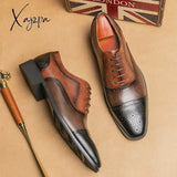 Xajzpa - New Men Dress Shoes Brogue Square Toe Mixed Colors Lace-Up Business For Black Brown / 38