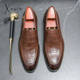 Xajzpa - New Men Dress Shoes Brown Loafers Square Toe Slip-On Pu Business Sapato Masculino