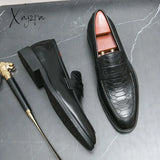 Xajzpa - New Men Dress Shoes Brown Loafers Square Toe Slip-On Pu Business Sapato Masculino Black /