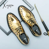 Xajzpa - New Men Dress Shoes Gold Oxfords Round Toe Lace-Up Spring Autumn Handmade Fashion Free