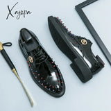 Xajzpa - New Men Dress Shoes Gold Oxfords Round Toe Lace-Up Spring Autumn Handmade Fashion Free