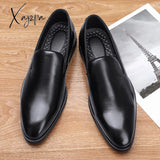 Xajzpa - New Men Loafers Pu Solid Color Pointed Toe Classic Simple Red Bottom Slip-On Fashion