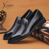 Xajzpa - New Men Loafers Pu Solid Color Pointed Toe Classic Simple Red Bottom Slip-On Fashion