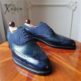 Xajzpa - New Men pu Leather Shoes Lace Up Casual Shoes Dress Shoes Brogue Shoes Spring Ankle Boots Vintage Classic Male Casual HC320