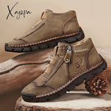 Xajzpa - New Mens Genuine Leather Shoes Luxury Slip On Handmade Ankle Boots Comfortable Winter