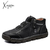 Xajzpa - New Mens Genuine Leather Shoes Luxury Slip On Handmade Ankle Boots Comfortable Winter