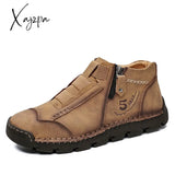 Xajzpa - New Mens Genuine Leather Shoes Luxury Slip On Handmade Ankle Boots Comfortable Winter