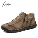 Xajzpa - New Mens Genuine Leather Shoes Luxury Slip On Handmade Ankle Boots Comfortable Winter