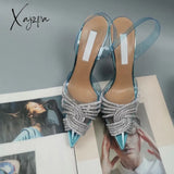 Xajzpa - New Pointed Toe Rhinestones Women Sandals Female Transparent Thin High Wedding Shoes